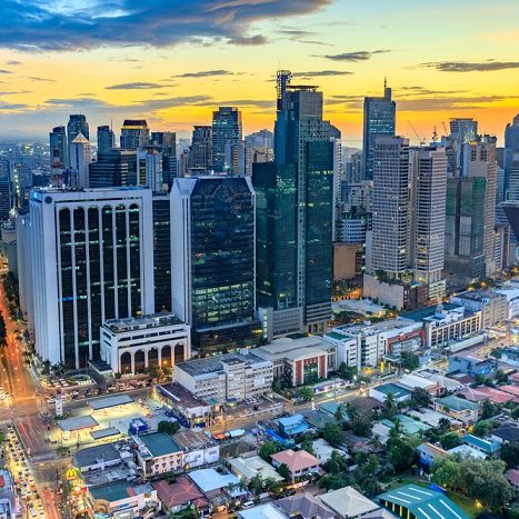 Eleveted, night view of Makati, the business district of Metro Manila, Philippines