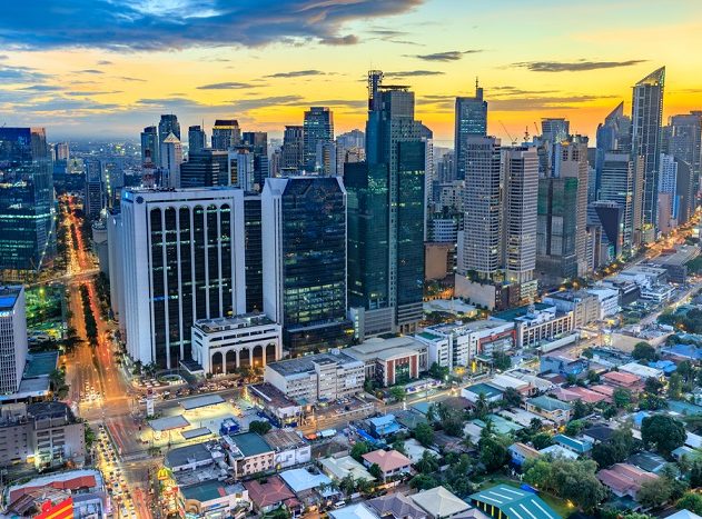 Eleveted, night view of Makati, the business district of Metro Manila, Philippines